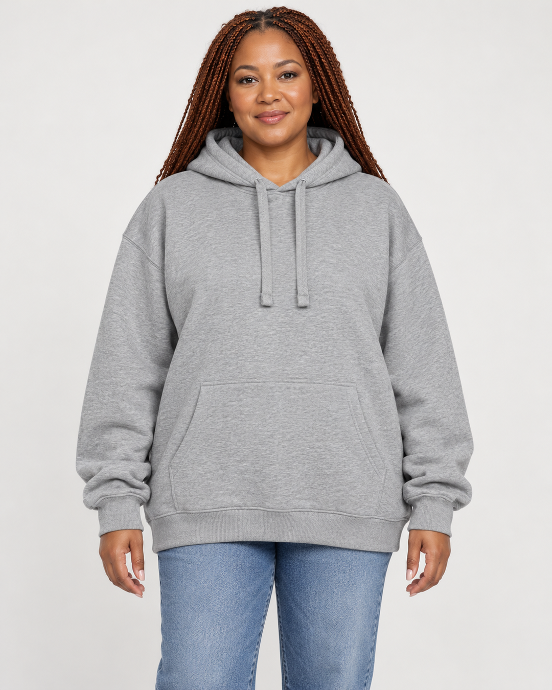 Sitztgut Unisex-Hoodie aus Baumwolle, Oversized Fit – Grau meliert (Heather Grey) – Vorderansicht