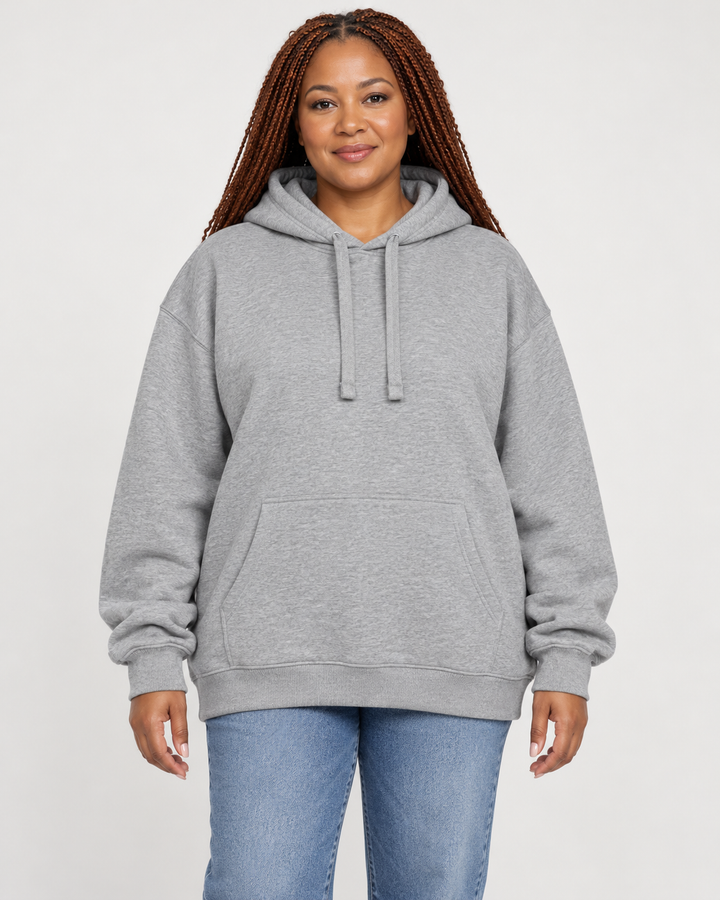 Sitztgut Unisex-Hoodie aus Baumwolle, Oversized Fit – Grau meliert (Heather Grey) – Vorderansicht