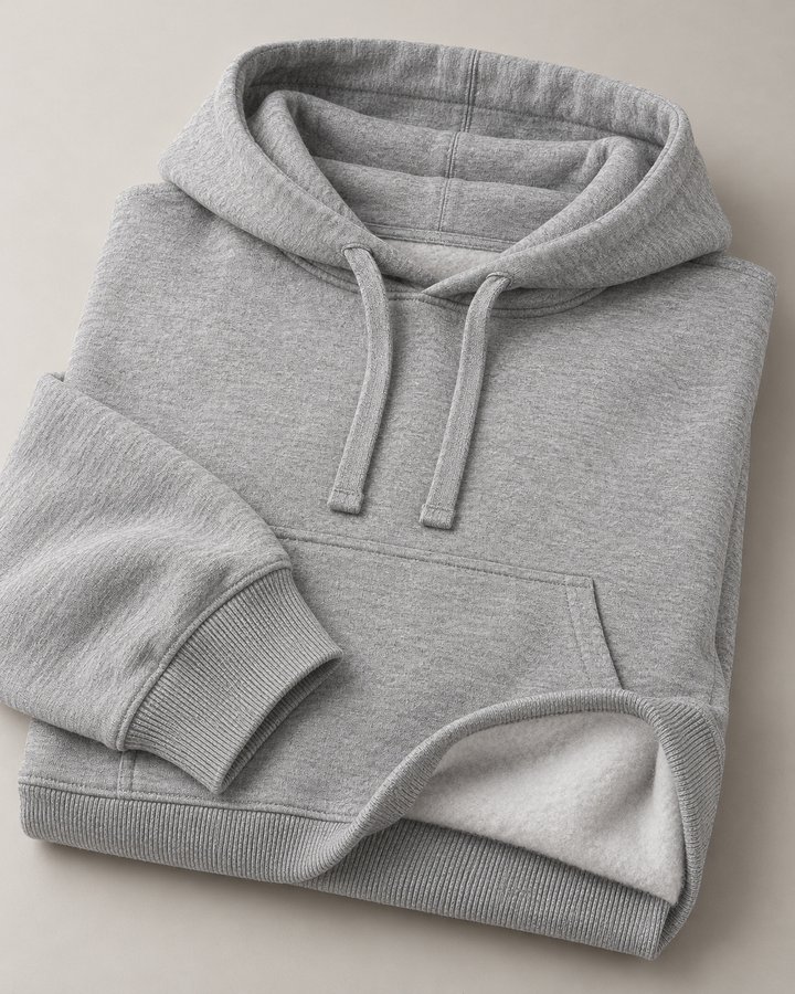 Sitztgut Unisex-Hoodie aus Baumwolle, Oversized Fit – Grau meliert (Heather Grey) – Materialdetail