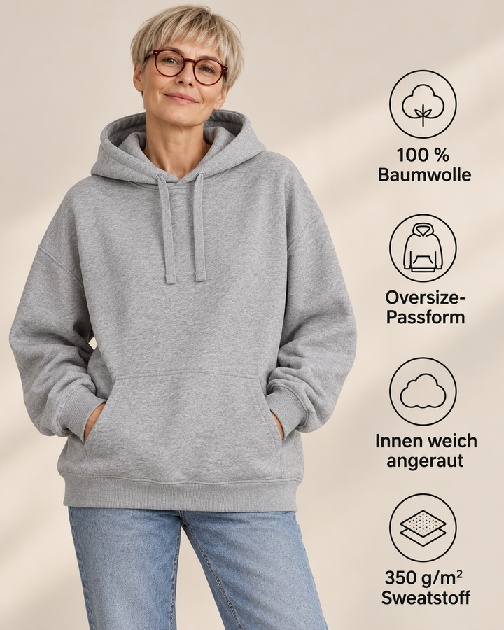 Sitztgut Unisex-Hoodie aus Baumwolle, Oversized Fit – Grau meliert (Heather Grey) – Produktdetails