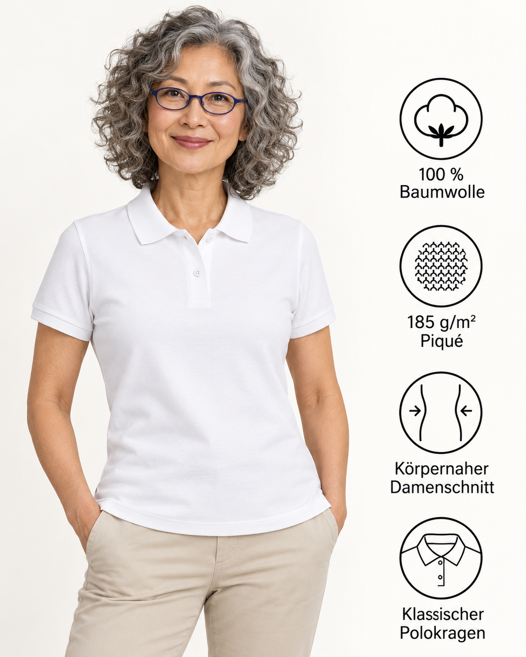 Sitztgut Damen-Poloshirt aus Baumwoll-Piqué, 185 g/m² – Weiß – Produktdetails