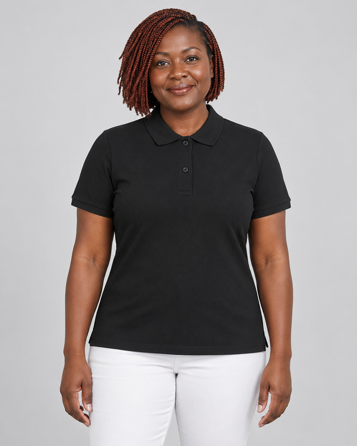 Sitztgut Damen-Poloshirt aus Baumwoll-Piqué, 185 g/m² – Schwarz – Vorderansicht