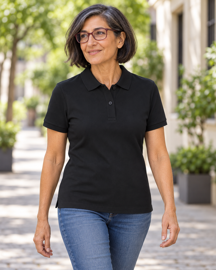 Sitztgut Damen-Poloshirt aus Baumwoll-Piqué, 185 g/m² – Schwarz – Alltagsansicht