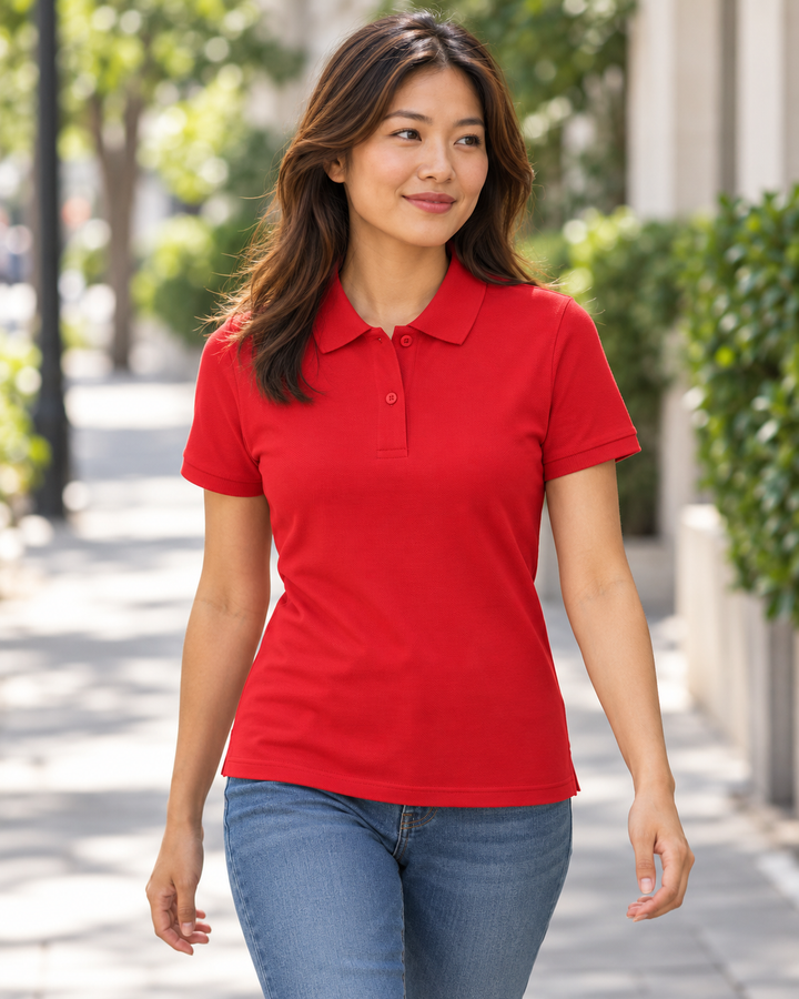 Sitztgut Damen-Poloshirt aus Baumwoll-Piqué, 185 g/m² – Red – Alltagsansicht