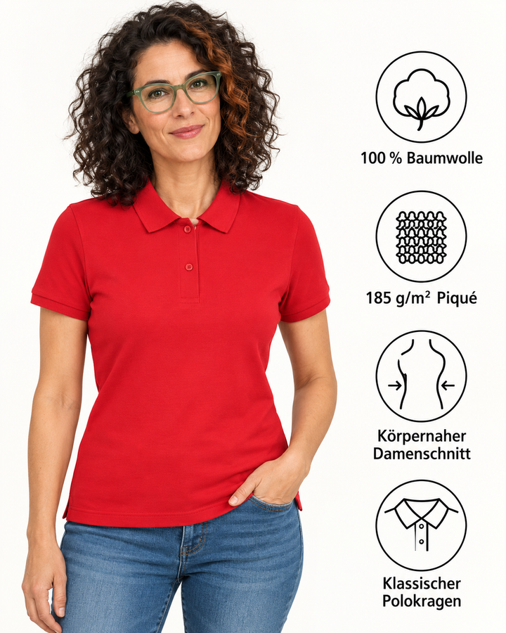 Sitztgut Damen-Poloshirt aus Baumwoll-Piqué, 185 g/m² – Red – Produktdetails