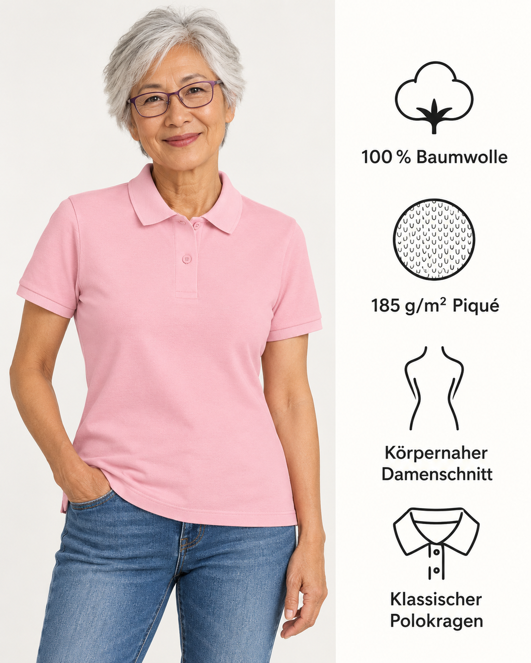 Sitztgut Damen-Poloshirt aus Baumwoll-Piqué, 185 g/m² – Cotton Pink – Produktdetails