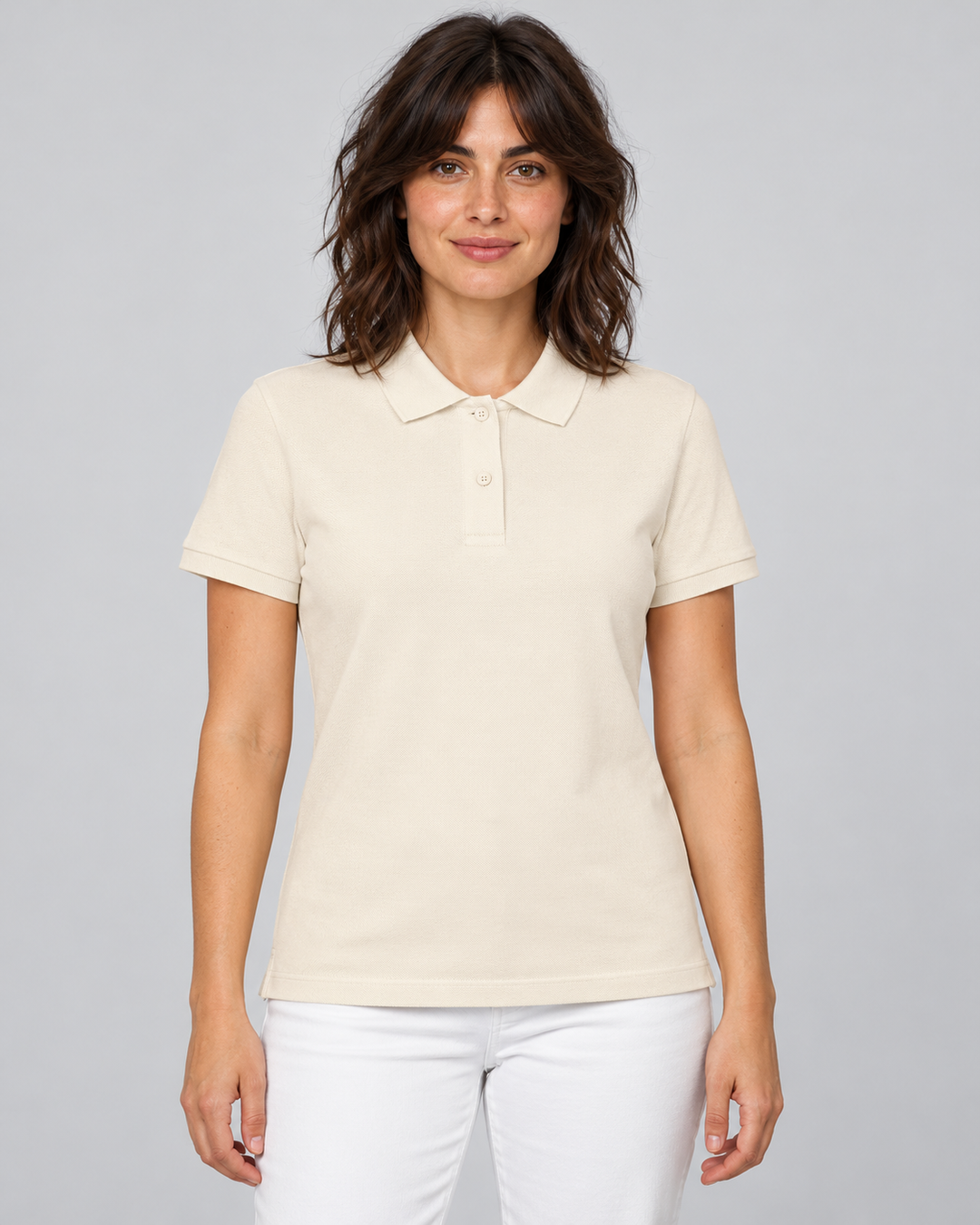 Sitztgut Damen-Poloshirt aus Baumwoll-Piqué, 185 g/m² – Natur – Vorderansicht