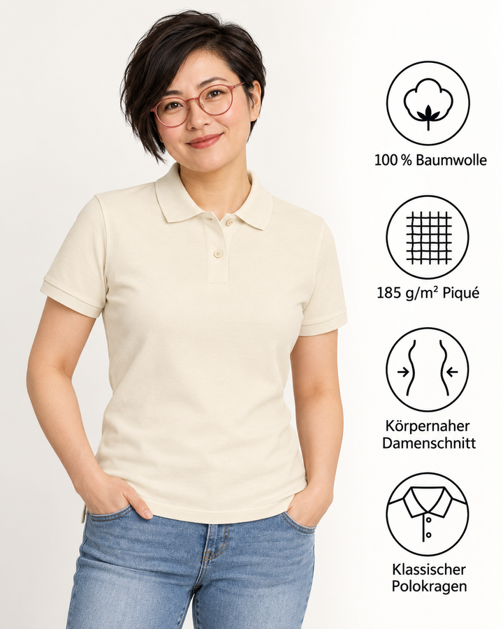 Sitztgut Damen-Poloshirt aus Baumwoll-Piqué, 185 g/m² – Natur – Produktdetails