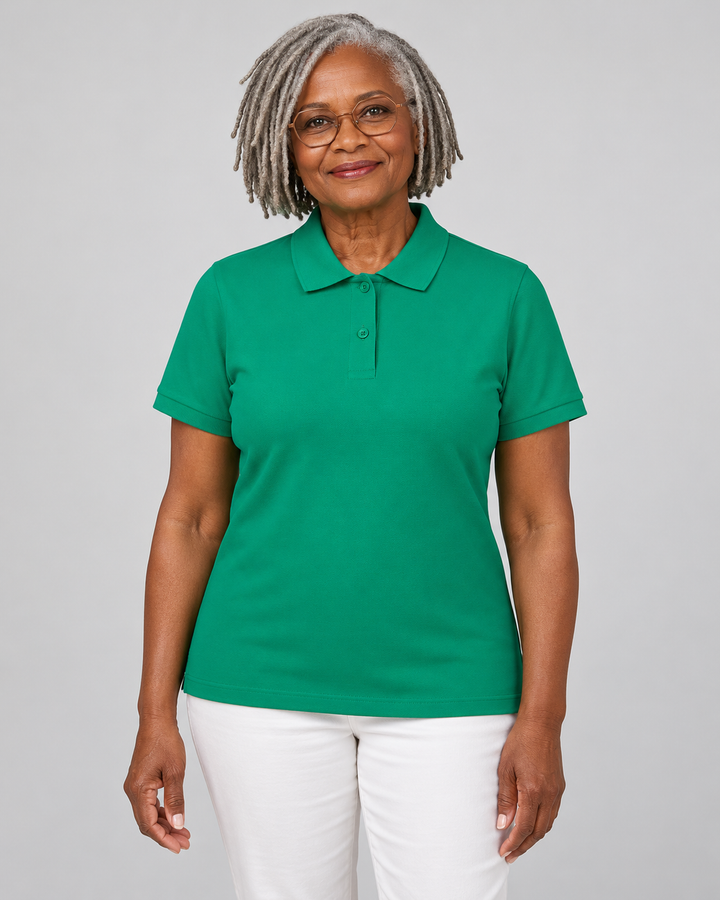 Sitztgut Damen-Poloshirt aus Baumwoll-Piqué, 185 g/m² – Verdant Green – Vorderansicht