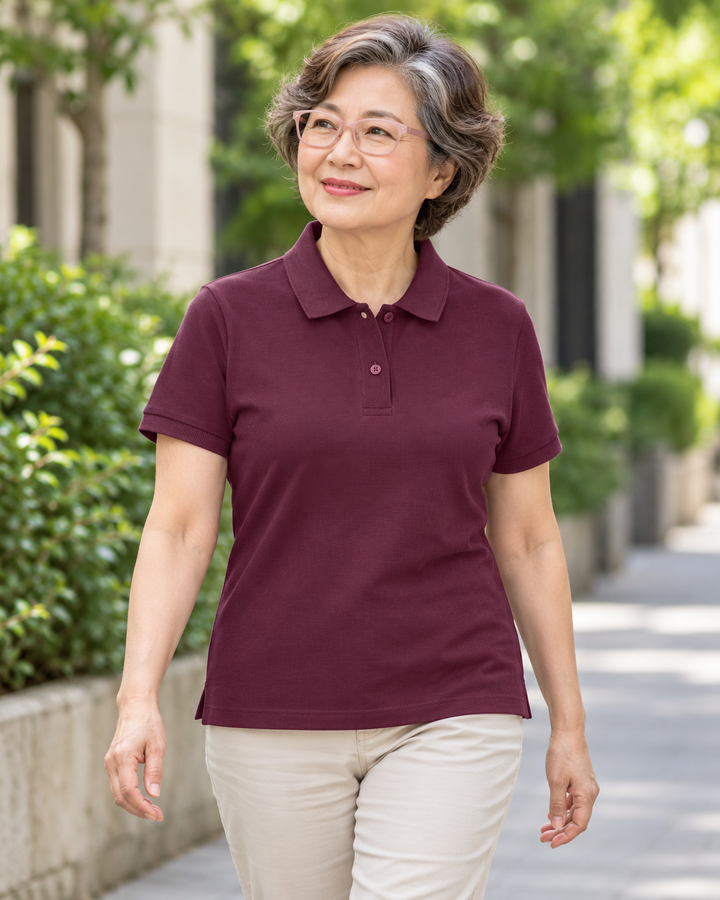 Sitztgut Damen-Poloshirt aus Baumwoll-Piqué, 185 g/m² – Deep Plum – Alltagsansicht