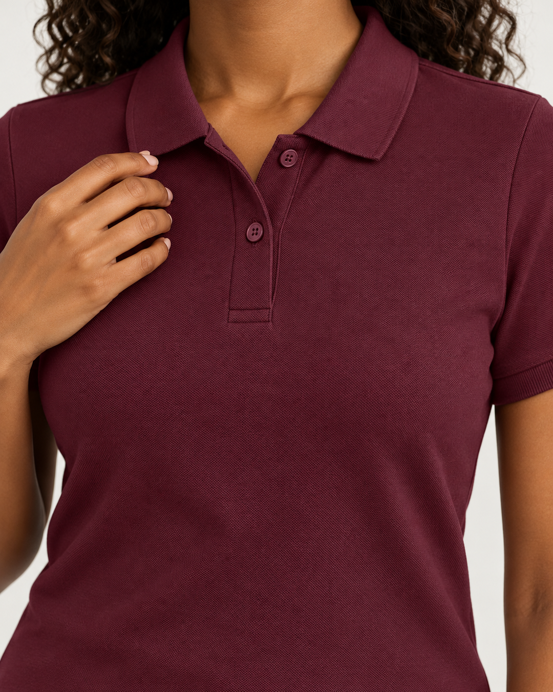 Sitztgut Damen-Poloshirt aus Baumwoll-Piqué, 185 g/m² – Deep Plum – Materialdetail