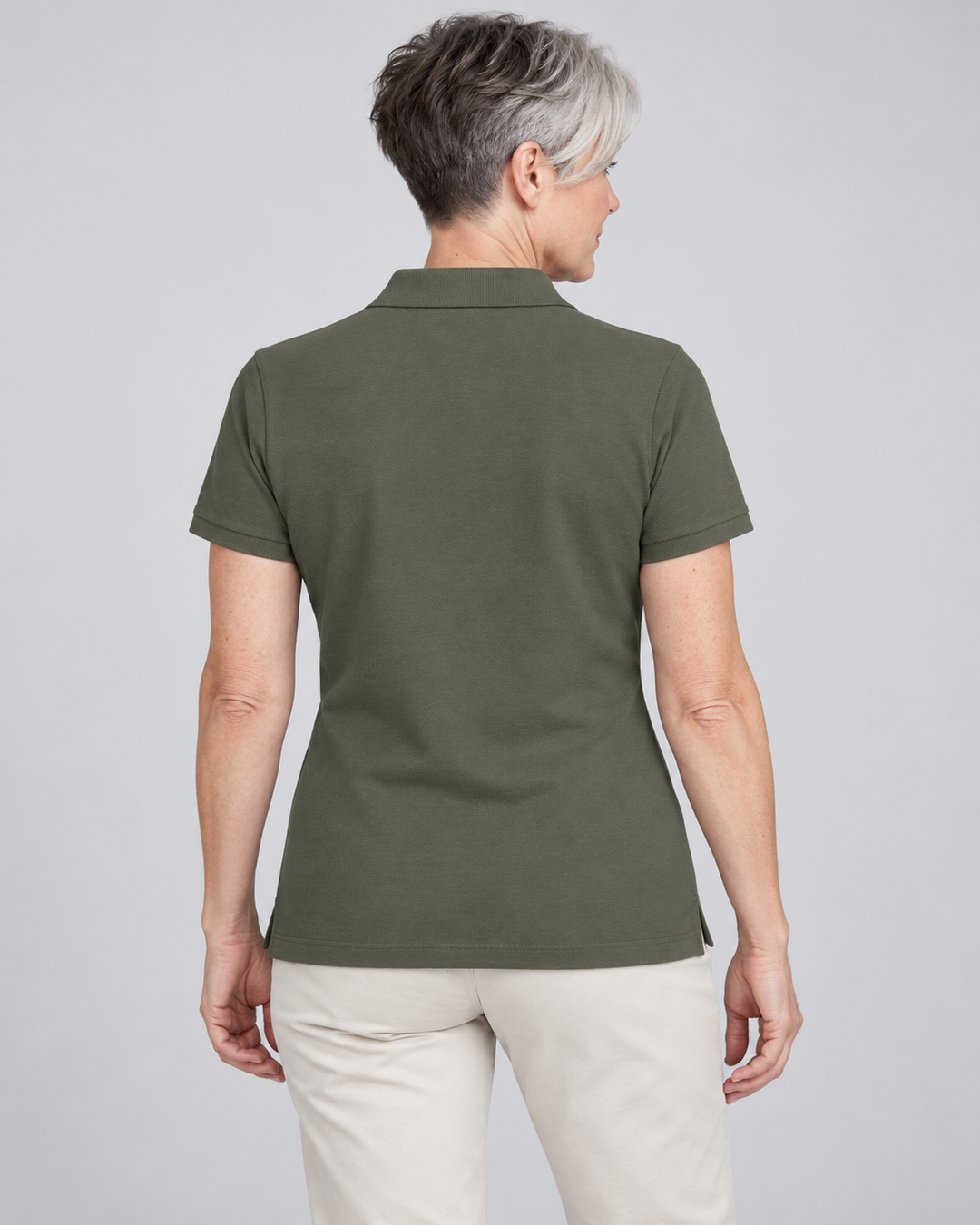 Sitztgut Damen-Poloshirt aus Baumwoll-Piqué, 185 g/m² – Khaki – Rückenansicht