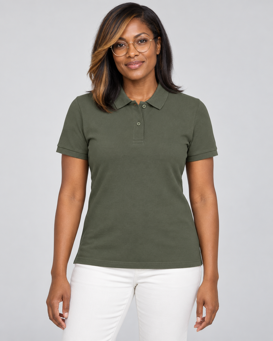 Sitztgut Damen-Poloshirt aus Baumwoll-Piqué, 185 g/m² – Khaki – Vorderansicht