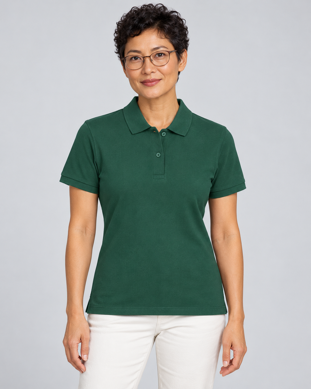 Sitztgut Damen-Poloshirt aus Baumwoll-Piqué, 185 g/m² – Bottle Green – Vorderansicht