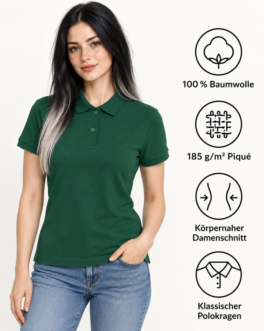 Sitztgut Damen-Poloshirt aus Baumwoll-Piqué, 185 g/m² – Bottle Green – Produktdetails