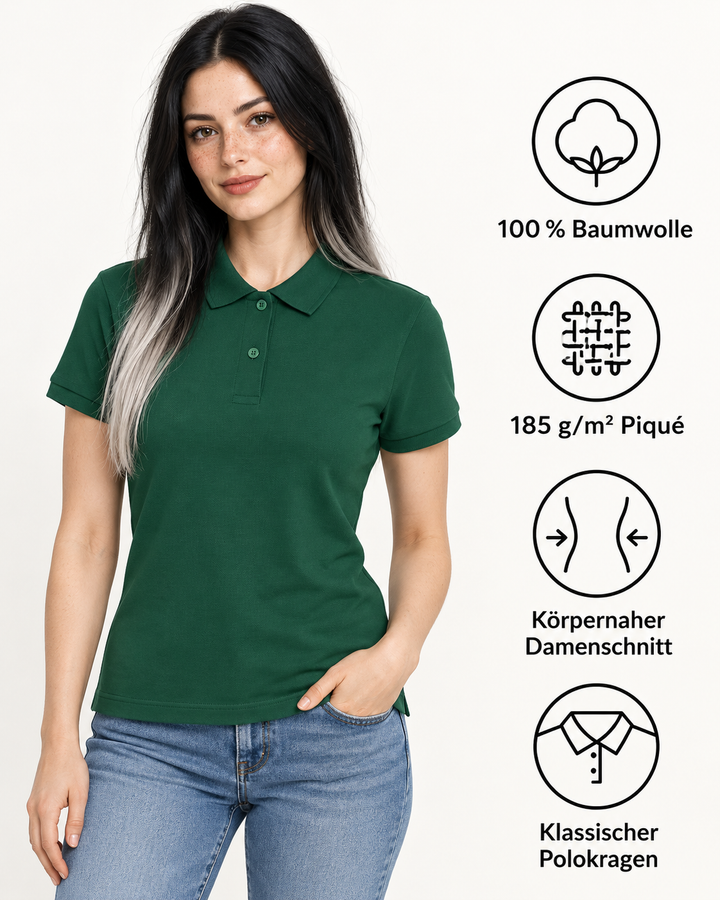 Sitztgut Damen-Poloshirt aus Baumwoll-Piqué, 185 g/m² – Bottle Green – Produktdetails