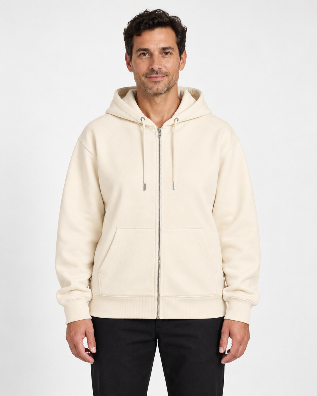 Sitztgut Herren-Sweatjacke aus Baumwolle mit Kapuze – Natur – Herrenmodel, Hauptbild