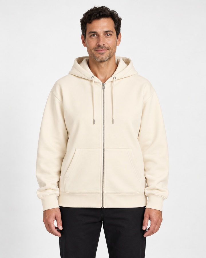 Sitztgut Herren-Sweatjacke aus Baumwolle mit Kapuze – Natur – Herrenmodel, Hauptbild