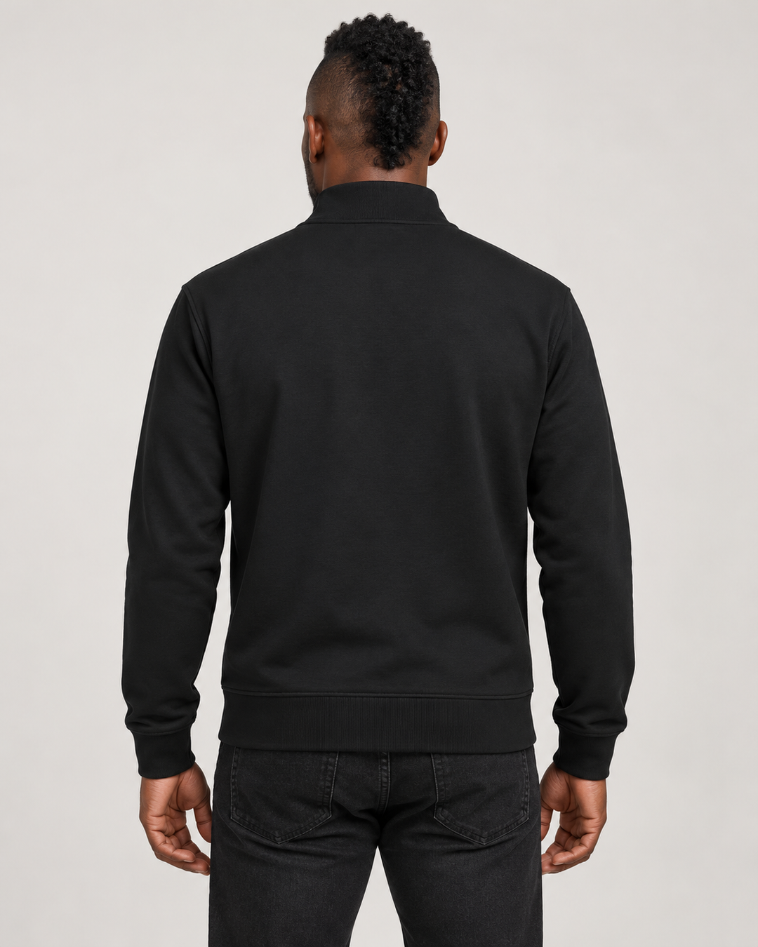 Sitztgut Unisex-Sweatshirt mit Stehkragen und Halbzip – Schwarz – Rückenansicht