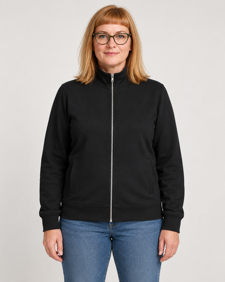 Sitztgut Unisex-Sweatshirt mit Stehkragen und Halbzip – Schwarz – Vorderansicht