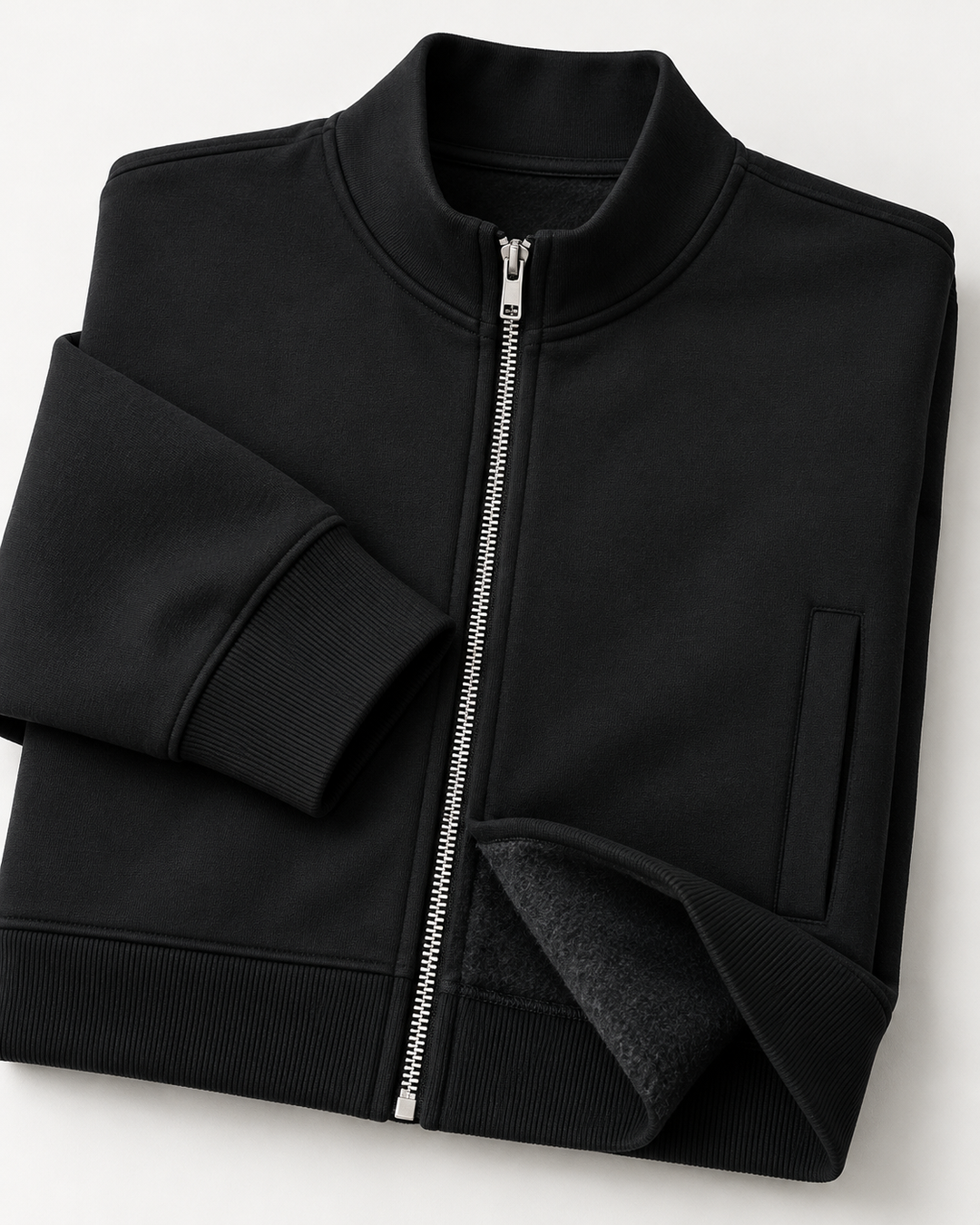 Sitztgut Unisex-Sweatshirt mit Stehkragen und Halbzip – Schwarz – Materialdetail