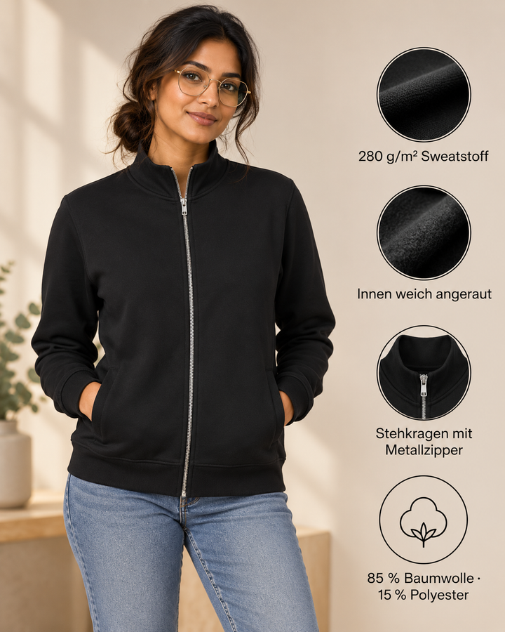 Sitztgut Unisex-Sweatshirt mit Stehkragen und Halbzip – Schwarz – Produktdetails