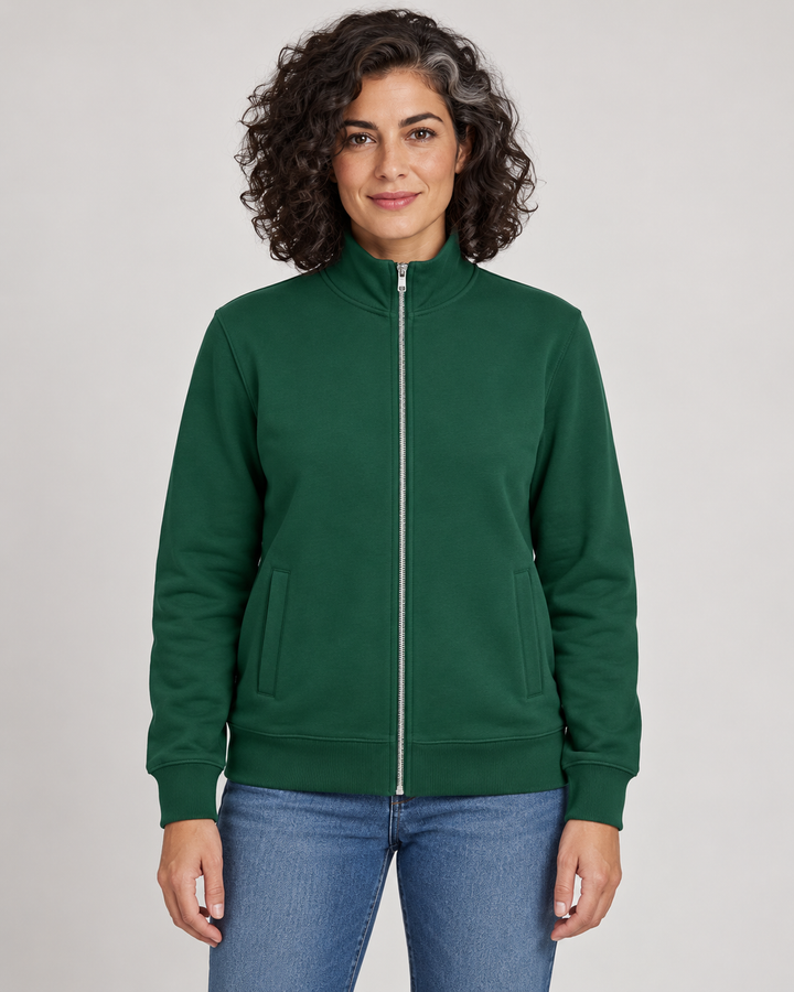 Sitztgut Unisex-Sweatshirt mit Stehkragen und Halbzip – Bottle Green – Vorderansicht