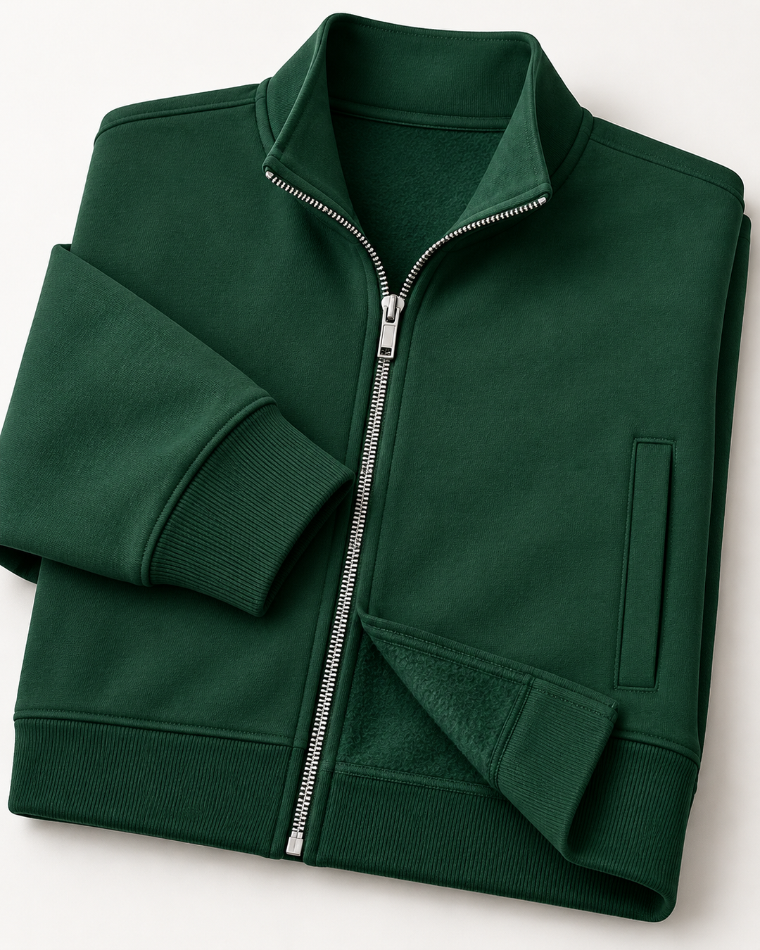 Sitztgut Unisex-Sweatshirt mit Stehkragen und Halbzip – Bottle Green – Materialdetail