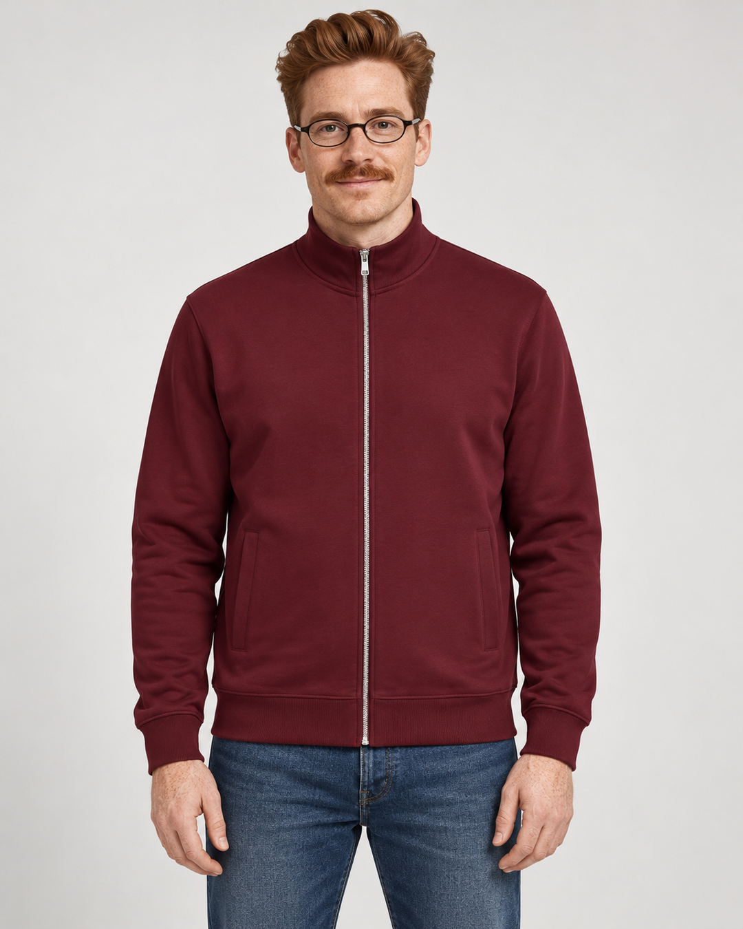Sitztgut Unisex-Sweatshirt mit Stehkragen und Halbzip – Burgundy – Vorderansicht