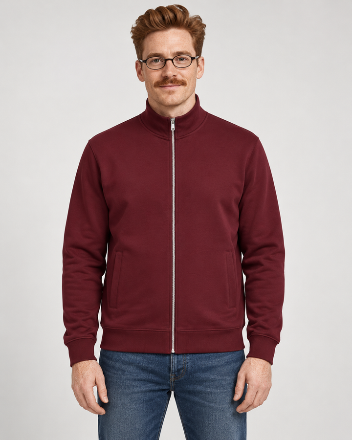 Sitztgut Unisex-Sweatshirt mit Stehkragen und Halbzip – Burgundy – Vorderansicht