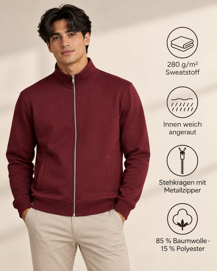 Sitztgut Unisex-Sweatshirt mit Stehkragen und Halbzip – Burgundy – Produktdetails