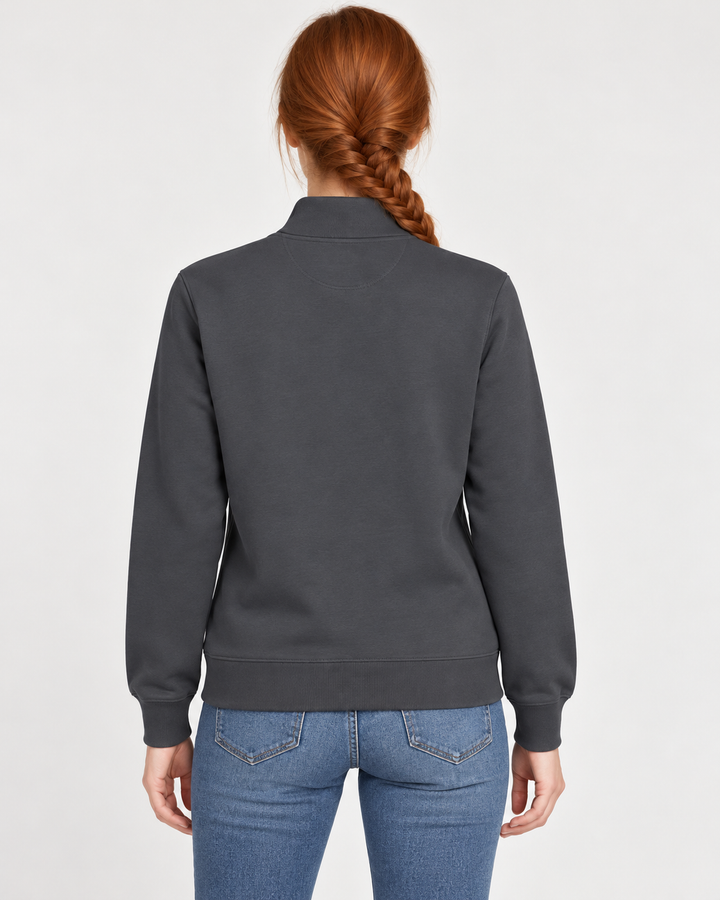 Sitztgut Unisex-Sweatshirt mit Stehkragen und Halbzip – Anthracite – Rückenansicht