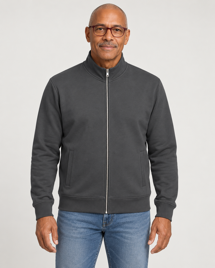 Sitztgut Unisex-Sweatshirt mit Stehkragen und Halbzip – Anthracite – Vorderansicht