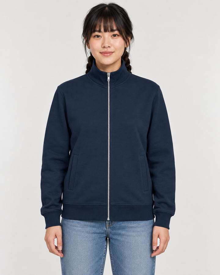 Sitztgut Unisex-Sweatshirt mit Stehkragen und Halbzip – Marineblau – Vorderansicht