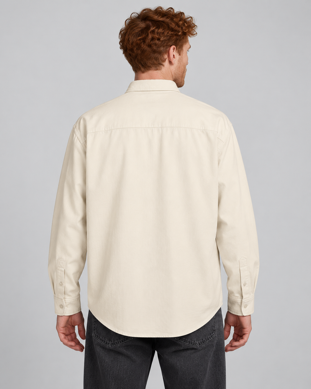 Sitztgut Unisex-Langarmhemd aus Baumwoll-Twill – Natur – Rückenansicht