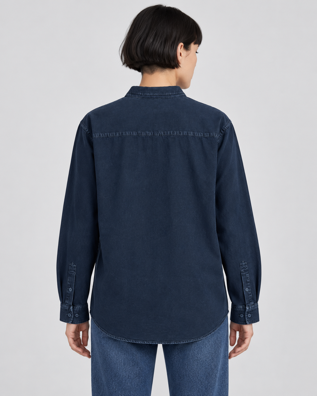 Sitztgut Unisex-Langarmhemd aus Baumwoll-Twill – G.Dyed Navy – Rückenansicht