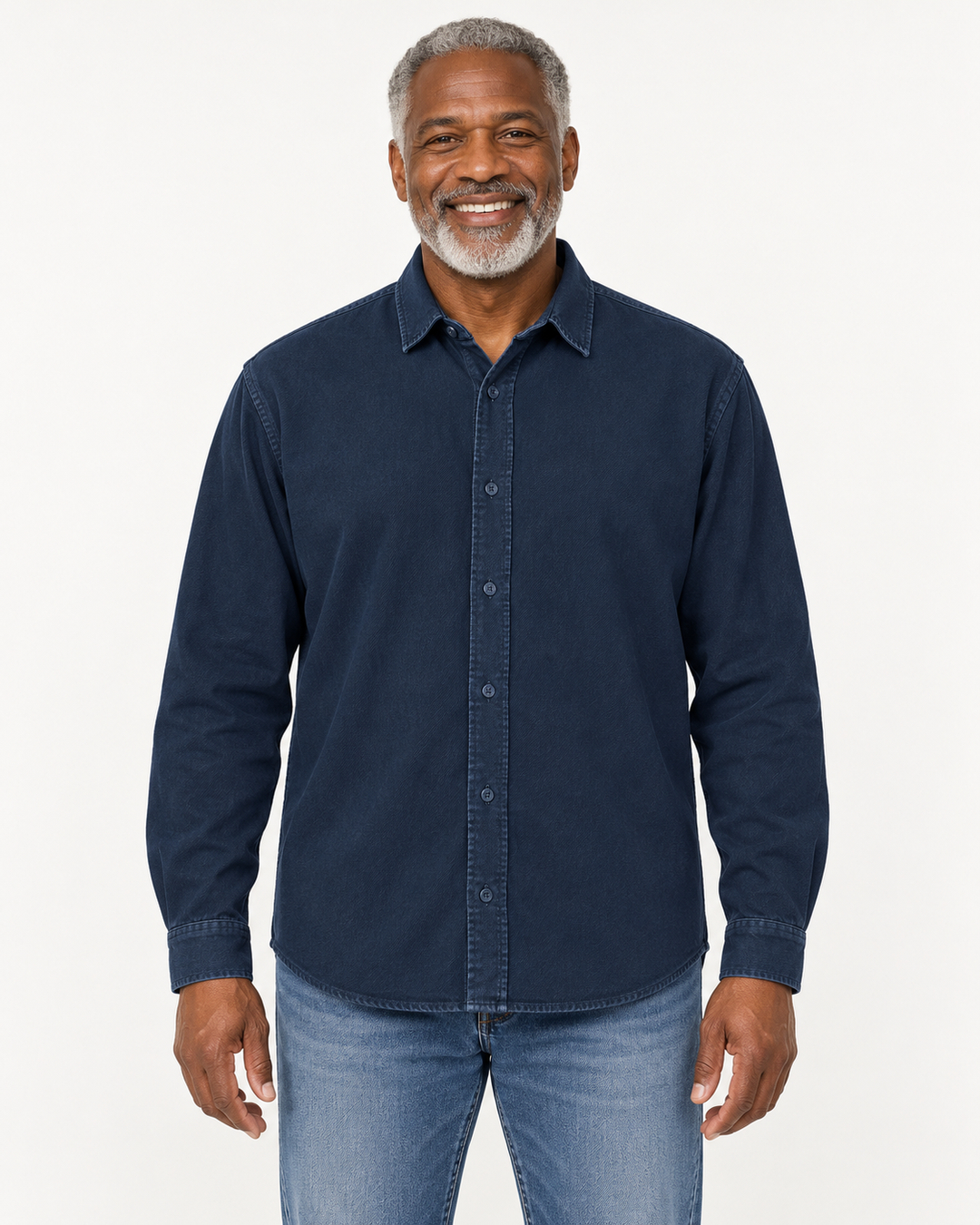 Sitztgut Unisex-Langarmhemd aus Baumwoll-Twill – G.Dyed Navy – Vorderansicht